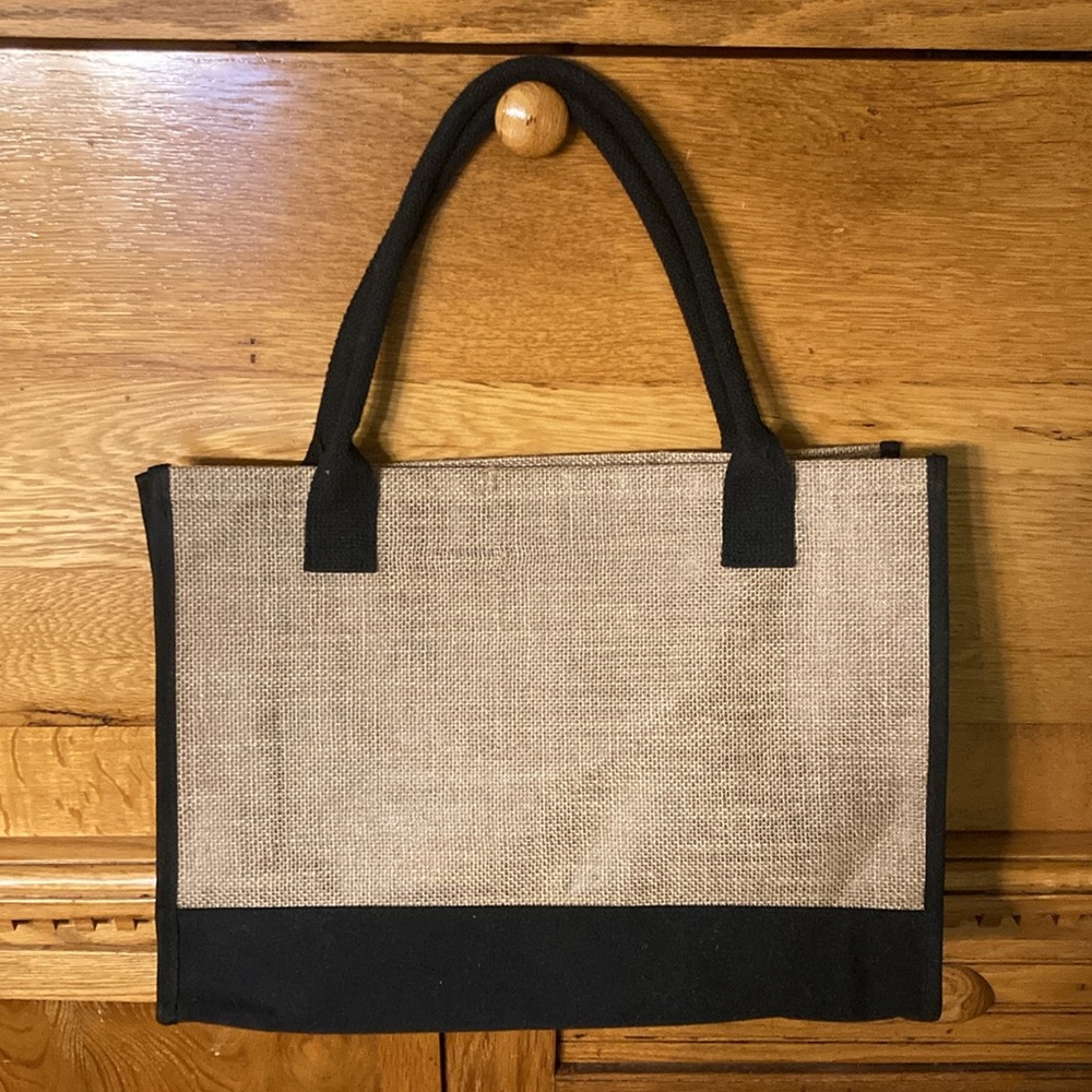 ‘M’ Initial Burlap Tote Bag & Matching Makeup Bag - Picture 3 of 10